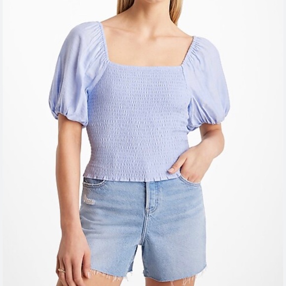 Express Tops - Express RT: $54 Square Neck Puff Sleeve Smocked Top size XS Sky Blue